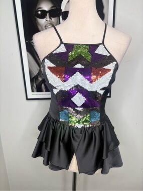 bebe Black Satin Halter Top with Spaghetti Straps